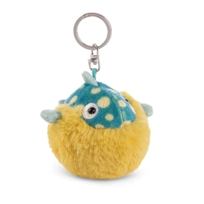 Image of NICI 49783 Keyholder Blowfish Volker 8cm Blue Sustainable Companion Cuddly Animal Pendant with Metal Ring to Hang on Keys, Cord, Bag