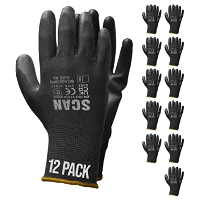 Image of Scan SCAGLOPU12M Black PU Coated Gloves Size 8 Pack 12