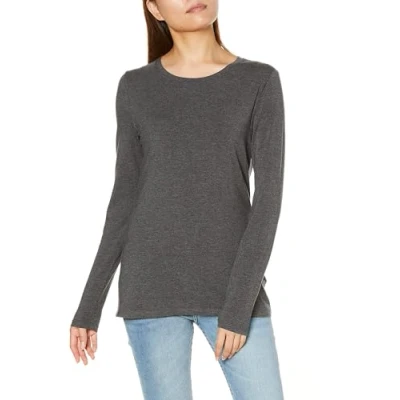 Image of Amazon Essentials Women&#039;s Classic Fit Long Sleeve Crewneck T Shirt (Available in Plus Size), Charcoal Heather, S
