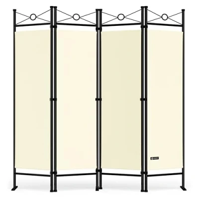 Image of CASARIA® Lucca Folding Room Divider Partition Screen 180 x 163cm Freestanding Flexible 4 Panel Privacy Wall Foldable Stable Bedroom Office Cream
