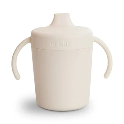 Image of Mushie Trainer Sippy Cup Made in Denmark Leak Resistant Twist Off Lid &amp; Handles 6 Months + (Ivory)