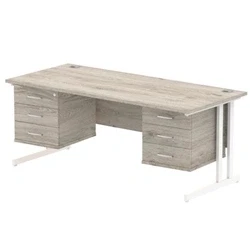 Image of Impulse 1800x800 Desk Grey Oak Cantilever 2x3 Drawer Fixed Pedestal