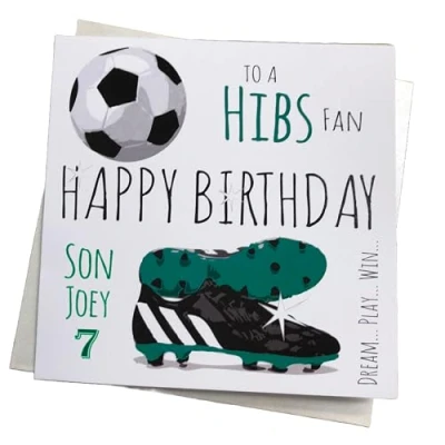 Image of WHITE COTTON CARDS PERSONALISED Hibernian Hibs FC Football Club Fan Birthday Card (97 PER)