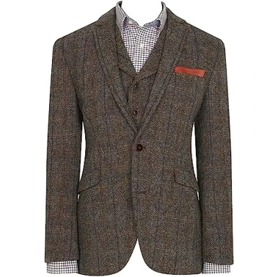Image of Brook Taverner Men&#039;s Sumburgh Harris Tweed® Wool Jacket Coat Tailored, Comfortable Fit, Long Sleeve, Elegant Single Breast Formal Plaid Blazer 38 L Green
