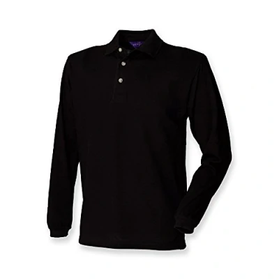 Image of Henbury Long Sleeve Classic Pique Polo Shirt : Color Black Size M