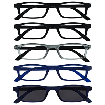 Image of The Reading Glasses Company Black Matt Grey Navy Blue Readers Value 4 Pack Mens Womens Spring Hinges RRRR17 1173 +3.00