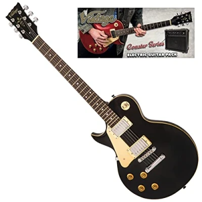 Image of VINTAGE V10 COASTER LEFT HANDED ELECTRIC GUITAR PACK GLOSS BLACK