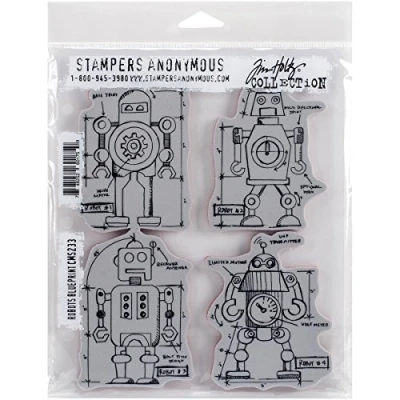 Image of Stampers Anonymous_AGW &quot;Robots Blueprint&quot; Cling Mounted Stamp, Grey