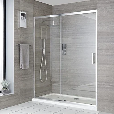 Image of Milano Portland Chrome Reversible Sliding Door Shower Enclosure White Tray 1700mm x 700mm