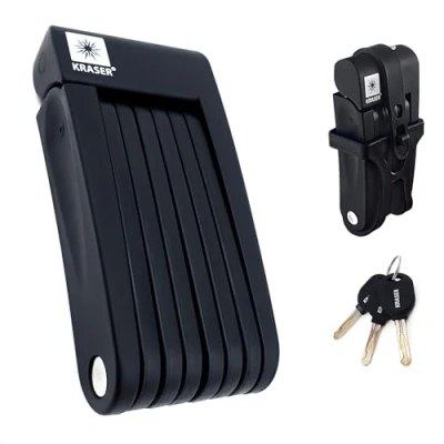 Image of KRASER KR7022B Folding Bicycle Lock, Stainless Steel 360º Articulations, Transport Support, Secure Compact Foldylock Anti Theft Portable Bike Chain Foldable 3.2ft Universal Electric Scooter Ebike