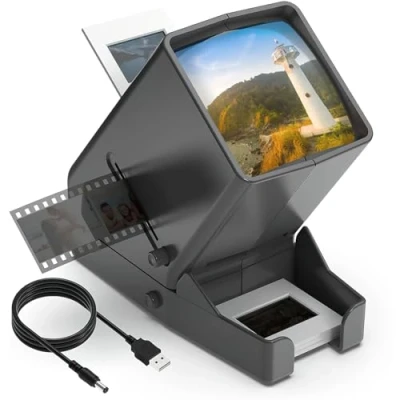 Image of 35mm Slide and Film Viewer, 3X Magnification LED Lighted Illuminated Viewing Projector for Old Slides &amp; Positive Negatives, USB Powered/Battery Operation (4AA Batteries Included)