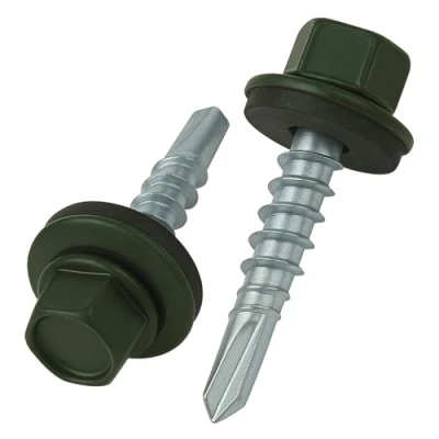 Image of 4.8 mm x 25 Roofing Screws, Hex Head Self Drilling Color (RAL 6020 Chrome Green) Roof Screws with EPDM Sealed Washer, Rust Proof Zinc Plated Hardened Coarse Threads Screw for Outdoor Use (50 pcs)