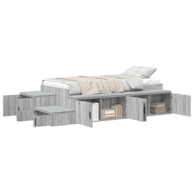 Image of vidaXL Storage Bed Frame Grey Sonoma 90x190 cm