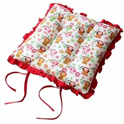 Image of HOMESCAPES Reversible Frilled Tie on Seat Pad 40 x 40cm Owls Design Chair Cushion with Ties and Ruffles