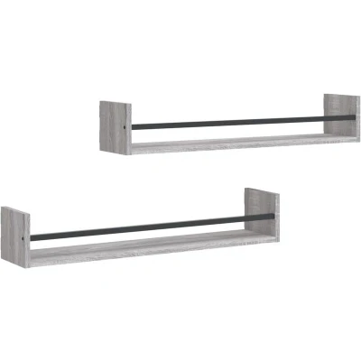 Image of vidaXL Wall Shelves with Bars 2 pcs Grey Sonoma 80x16x14 cm