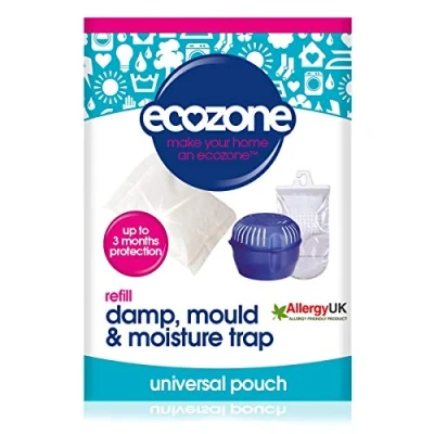 Image of Ecozone Dehumidifier Refill Pouch, Damp, Mould &amp; Moisture Absorber for Portable Re Usable Device Trap, 3 months Protection Bedroom, Bathroom, Garage, Kitchen Caravan, Vegan Friendly (Single)