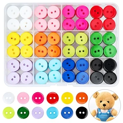 Image of 300 Pcs Mixed Buttons Round 12 Color Resin Button Sewing Craft with Storage Box for Knitting Arts Crafts DIY Handmade, 15mm 2 Holes