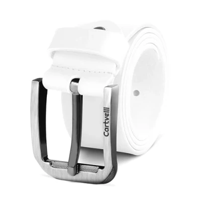 Image of Cartvelli Premium Men&#039;s Leather Belt Made in Germany with Gift Box Genuine 40 mm, Snow white, 115 cm