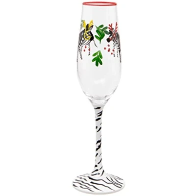 Image of Maturi Hand Painted Zebras Champagne Flute, 220ml, Gift Boxed