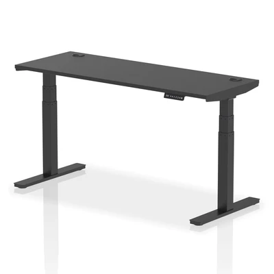 Image of Air 1600x600mm Height Adjustable Desk Black Top Cable Ports Leg