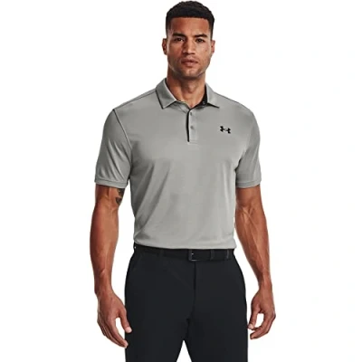 Image of Under Armour Men Tech Golf Polo Shirt, (558) Pewter Black, XL