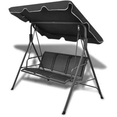 Image of vidaXL Garden Swing Bench Weatherproof Outdoor Seating With Adjustable Canopy Easy to Clean Textilene Simple Assembly Modern Black Finish