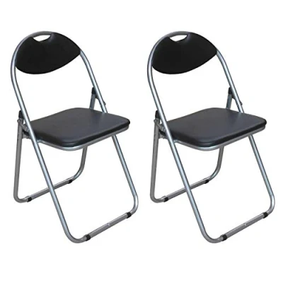 Image of Taylor &amp; Brown Pack of 2 Black Padded Folding Chair Back Rest Easy Store for Home, Dining, Office, Computer Desk Chairs, Seating Events Size 44cm x 45cm 78cm