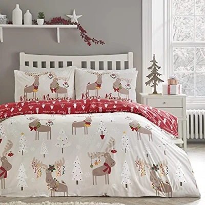 Image of Dreams &amp; Drapes Merry Christmoose Christmas Duvet Cover Set King Bed Size in Multi