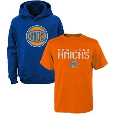 Image of NBA Kids Youth 8 20 Team Color Performance Primary Logo Pullover Hoodie Sweatshirt &amp; T Shirt Combo Set, New York Knicks, 10 12