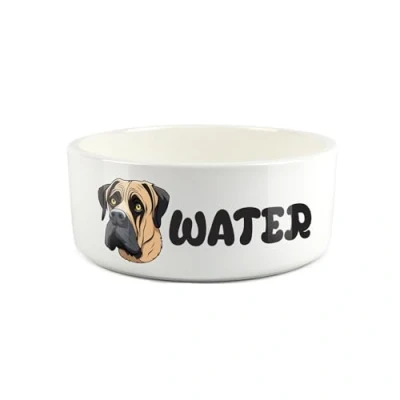 Image of Mastiff Pet Bowl Cartoon Dog Portrait Large Ceramic Water Novelty White Dish For Dogs