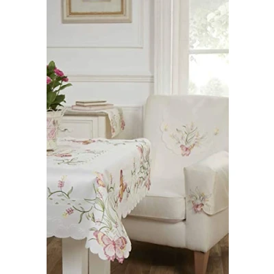 Image of Emma Barclay Butterfly Embroidered Table Cloth in Pink 36x36 (91x91cm)