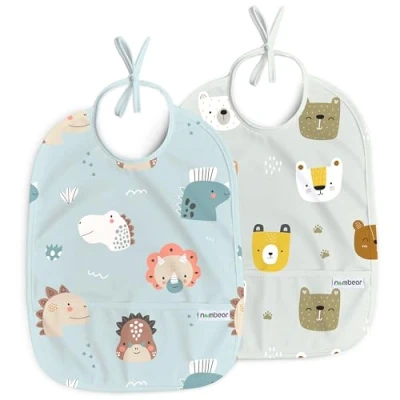 Image of Nombear ® Sleeveless Baby Weaning Bib Waterproof Bibs 6 12 Months for Led Weaning, Feeding Bibs, Toddler Bib, Food Apron, 2 Pack, Dots