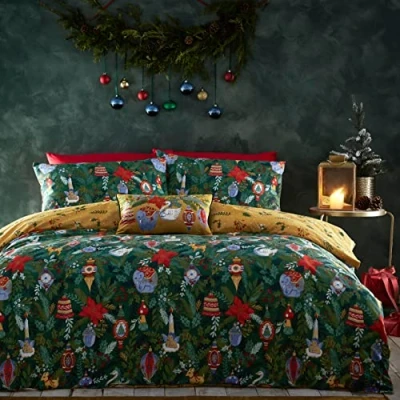 Image of furn. Deck The Halls Double Duvet Cover Set, Cotton, Polyester, Pine Green