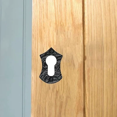 Image of Ironmongery Solutions® Black Cast Iron Escutcheon Plates Keyhole Cover Key Hole Door Lock Accessories (Euro Shield Escutcheon)