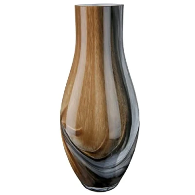 Image of GILDE Draga Glass Vase Large Decorative Flower Height 40 cm Brown Black Marble Look European Manufacture