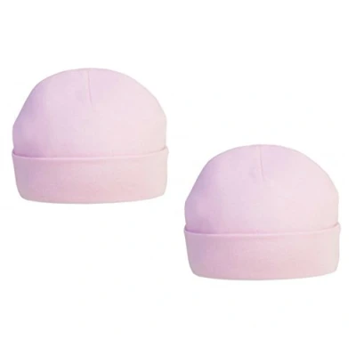 Image of Newborn 2 Pack Baby Beanie Hat Boys Girls Unisex Colour Choice 100% Cotton See othere Listings for 0 3 Months (Pink Newborn)