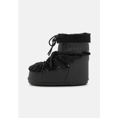 Image of Moon Boot ICON LOW Unisex Laceup ankle boots, Size: 6 7.5, Black Imitation leather/ textile