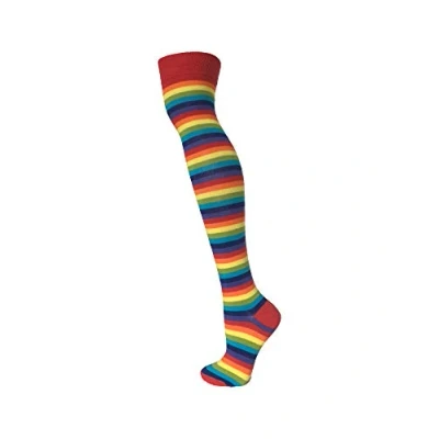 Image of Macahel Thin Striped Over the knee Socks (RED RAINBOW)