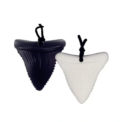 Image of 2 Pack Chewing Teether Necklace, Silicone Shark Tooth Shape Chewelry Pendant for Adult &amp; Small Baby to Wear, Soft Sensory Nursing Tools Autism, ADHD, and Teething Kids