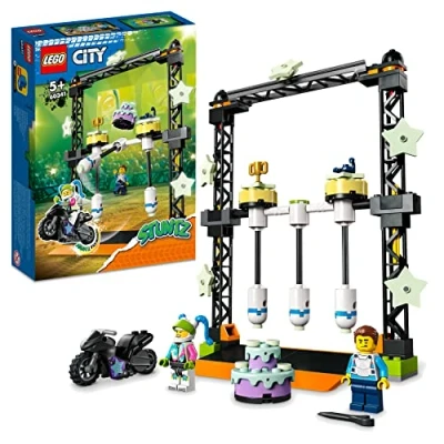 Image of LEGO 60341 City Stuntz The Knockdown Stunt Challenge Playset, Adventure TV Series Action Toy For Kids Aged 5 plus with Bike, Racer &amp; Accessories