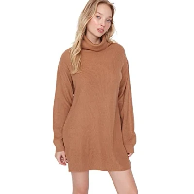 Image of Trendyol Women Mini Pullover Dress Oversize Knitwear Brown