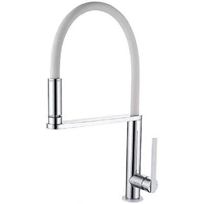 Image of GRIFEMA DOVER G14102B LED Kitchen Sink Mixer Tap with Black Flexible Waterline,3 Color Changes Spray spout, 3/8 Inch Hose, Chrome/White
