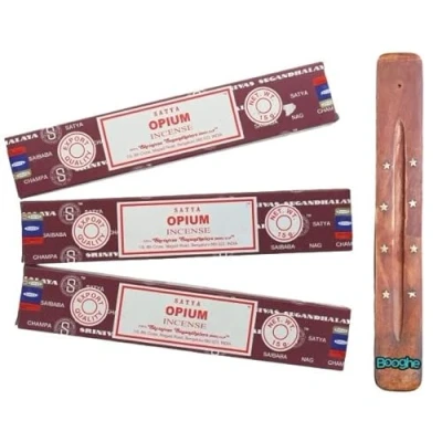 Image of Satya Nag Champa incense sticks x3 pack with Booghe holder (Opium)