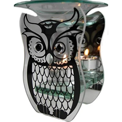Image of Be Creative Glass Fragrance Oil Burner &amp; Tealight Holder Candle Wax Melt Tart Warmer Gift ( Owl Design )