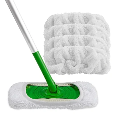 Image of HOMEXCEL Reusable Microfiber Mop Pads Compatible with Flash Speedmop, 4 PCS Machine Washable Refills, Wet Dry Cleaning Head Replacements for Any Floor Types