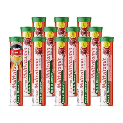 Image of Multivitamin + Minerals 12 x 20 effervescent Tablets Pomegranate Flavor T&amp;D Pharma German Made in Germany