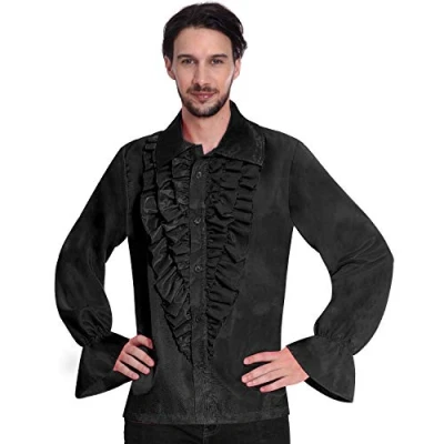Image of (PKT) (9907018) Adult Mens Satin Shirt Black (Large)