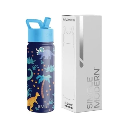 Image of Simple Modern Kids Water Bottle with Straw Insulated Stainless Steel Reusable Tumbler for School, Girls, Boys Summit Collection 530ml Jurassic Jungle