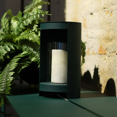 Image of AYTM lantern Ora, dark green, height 28.2 cm, glass, aluminium