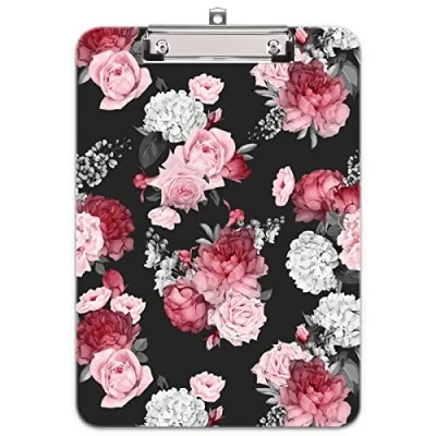 Image of Hnogri Plastic Clipboard A4, Fashion Design A4 Letter Size Clipboards &amp; Forms Holders for Office Supplies Lawyers,School Students and Kids, Low Profile Clip Cute Folder, Pink Rose